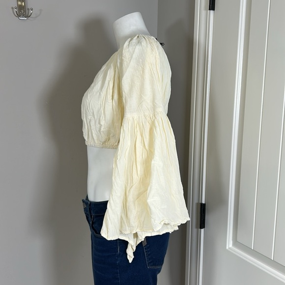 Jaded Gypsy Crop Top Cream Long Bell Sleeve Logo Back Boho One Size NEW - Picture 3 of 8